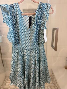 NWT TAJ by Sabrina Crippa Blue and White Printed Mini Dress